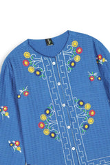Blue Jacquard Embroidered Shirt | Elegant Winter Wear