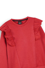 Cherry Red Quilted Ruffle Suit for Girls | Winter 2-Piece Set