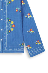 Blue Jacquard Embroidered Shirt | Elegant Winter Wear