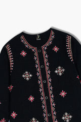 Black Jacquard Embroidered Shirt – Elegant Winter Wear for Girls