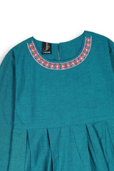 Girls Teal Blue Embroidered 3-Piece Suit – 100% Cotton Winter Wear