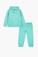 Kids Quilted turquoise Tracksuit | 2-Piece Hoodie & trouser Set | Winter Cotton Outfit