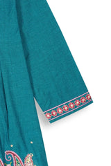 Girls Teal Blue Embroidered 3-Piece Suit – 100% Cotton Winter Wear