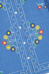 Blue Jacquard Embroidered Shirt | Elegant Winter Wear