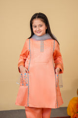 Peach Embroidered 3-Piece Cotton Suit for Girls | With Pockets & Dupatta