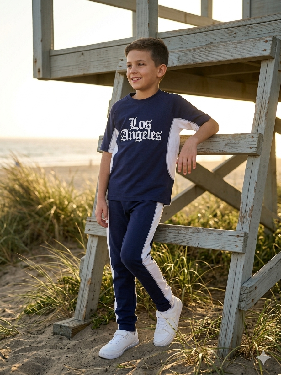 Premium Boys "Los Angeles" Navy & White Tracksuit Set | 100% Cotton Interlock