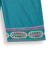 Girls Teal Blue Embroidered 3-Piece Suit – 100% Cotton Winter Wear