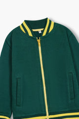 Unisex Green & Yellow Kids Cotton Fleece Jacket | Onion Outfits
