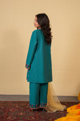 Teal Cotton Embroidered 3-Piece Suit | Festive & Wedding Kidswear