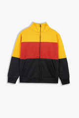 Kids Color-Block Fleece Zip-Up Jacket – Mustard, Red & Black