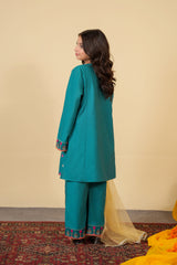 Teal Cotton Embroidered 3-Piece Suit | Festive & Wedding Kidswear