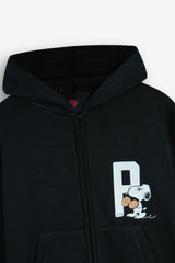 Snoopy Kids Zip-Up Hoodie – Black | 100% Cotton Fleece
