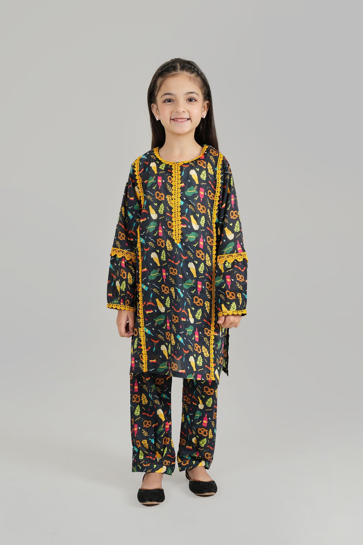 2 Pcs Black Flowers Digital Print Lawn-Black