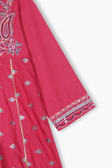 Girls Pink Cotton Embroidered Ethnic Suit with Net Dupatta – Festive & Party Wear