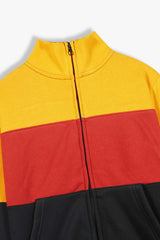 Kids Color-Block Fleece Zip-Up Jacket – Mustard, Red & Black