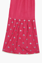 Girls Pink Cotton Embroidered Ethnic Suit with Net Dupatta – Festive & Party Wear