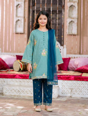 Girls 3-Piece Eastern Wear Suit – 100% Cotton Embroidered Festive Outfit