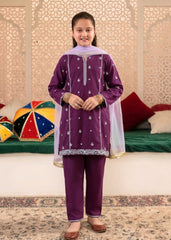 Elegant Girls Cotton Plum Embroidered Suit with Net Dupatta – Daily Wear Ethnic Outfit