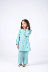 Girls Cotton Butterfly Embroidered Suit – 2 Piece Kurti & Trouser Set