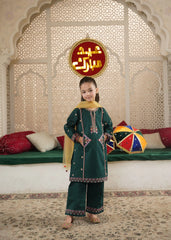 Girls' "Bottle Green" Multi-Thread Embroidered 100% Cotton 3-Piece Set