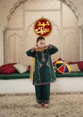 Girls' "Bottle Green" Multi-Thread Embroidered 100% Cotton 3-Piece Set