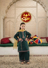 Girls' "Bottle Green" Multi-Thread Embroidered 100% Cotton 3-Piece Set