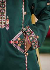 Girls' "Bottle Green" Multi-Thread Embroidered 100% Cotton 3-Piece Set