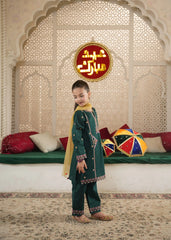 Girls' "Bottle Green" Multi-Thread Embroidered 100% Cotton 3-Piece Set