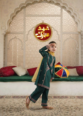 Girls' "Bottle Green" Multi-Thread Embroidered 100% Cotton 3-Piece Set