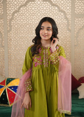 Girls' "Bloom & Bright" Multi-Thread Embroidered 3-Piece Festive Set