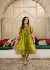 Girls' "Bloom & Bright" Multi-Thread Embroidered 3-Piece Festive Set