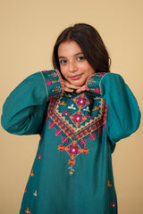 Teal Cotton Embroidered 3-Piece Suit | Festive & Wedding Kidswear