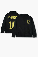 Messi #10 Kids Fleece Jacket – Black & Gold | 100% Premium Fleece