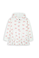 Kids Bows and Mini-Heart Print Frill Hemline Hoodie - 100% Cotton Terry