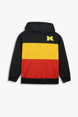 Kids Color-Block Fleece Hoodie – Black, Mustard & Red