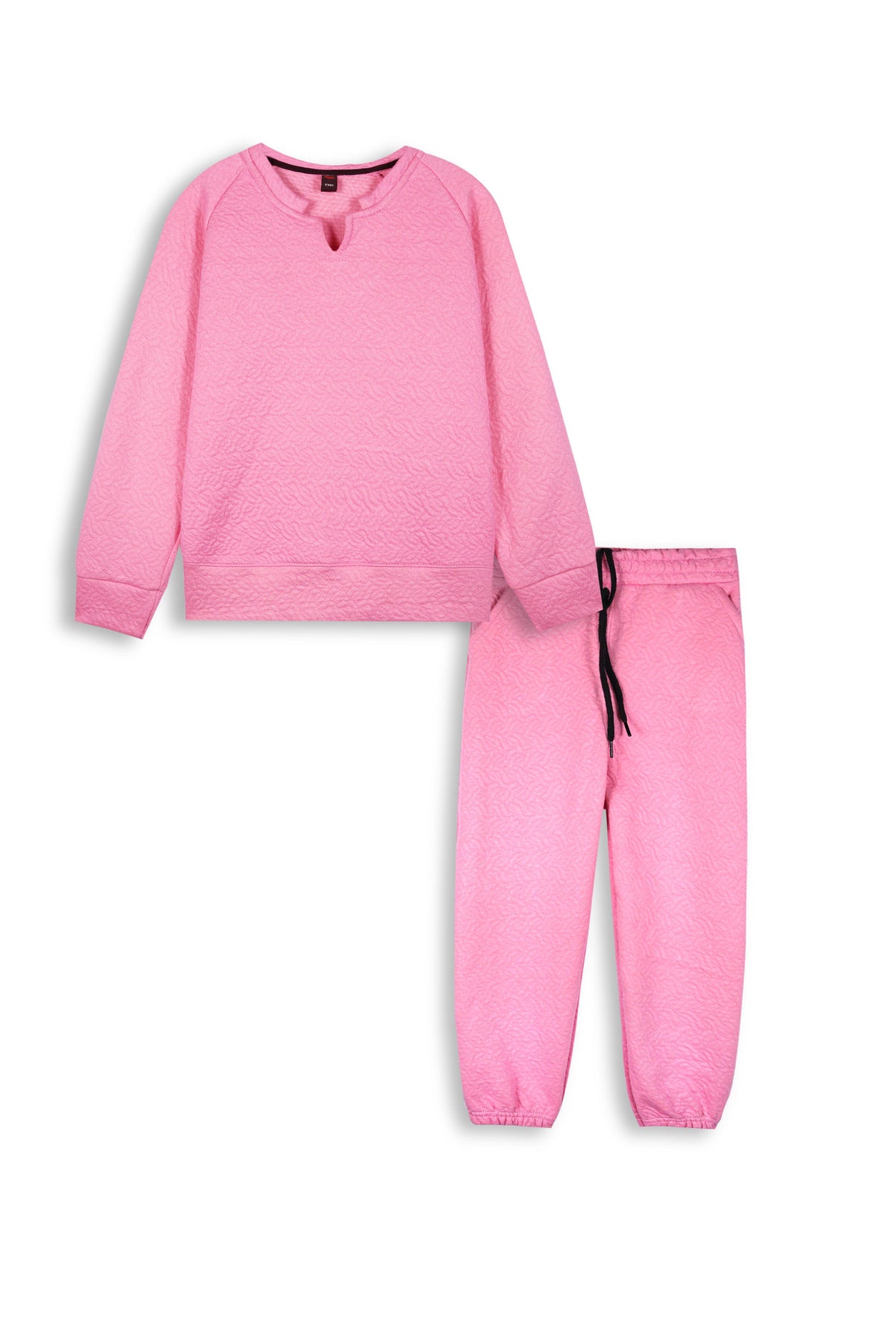 Pink Quilted Winter Suit with Neck Slit | Cozy 2-Piece Lounge Set