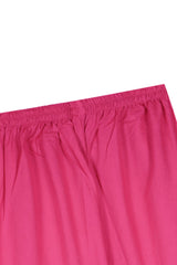 Shocking Pink Cotton 3 Pcs Suit Multihead Embroidery with Net Dopata