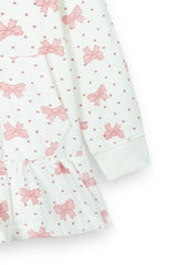 Kids Bows and Mini-Heart Print Frill Hemline Hoodie - 100% Cotton Terry