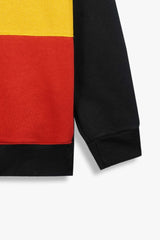 Kids Color-Block Fleece Hoodie – Black, Mustard & Red