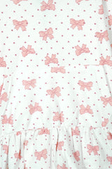 Kids Bows and Mini-Heart Print Frill Hemline Hoodie - 100% Cotton Terry