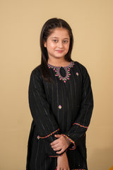Black Embroidered Cotton Suit with Gharara for Girls | Festive 3-Piece Eastern Wear