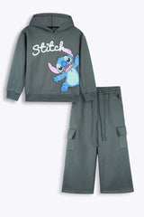 Kids “Stitch” Fleece Tracksuit – Charcoal Grey