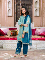 Girls 3-Piece Eastern Wear Suit – 100% Cotton Embroidered Festive Outfit