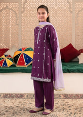 Elegant Girls Cotton Plum Embroidered Suit with Net Dupatta – Daily Wear Ethnic Outfit