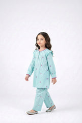 Girls Cotton Butterfly Embroidered Suit – 2 Piece Kurti & Trouser Set