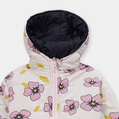 Girls Premium Quality All-Over Printed Puffer Zipper Hoodie Jacket