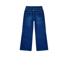 Kids Wide-Leg Denim Cargo Pants (Dark Blue)