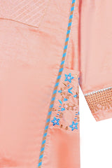 Peach Embroidered 3-Piece Cotton Suit for Girls | With Pockets & Dupatta