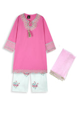 Girls Embroidered 3-Piece Suit – Tilla & Multihead Work with Motif Trouser