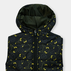 Kids Premium Quality All-Over Pikachu Printed Sleeveless Puffer Zipper Hoodie Jacket